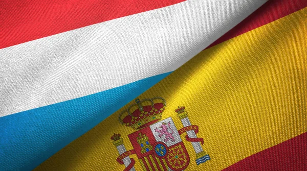 卢森堡和西班牙两旗纺织布，织物质地 — 图库照片