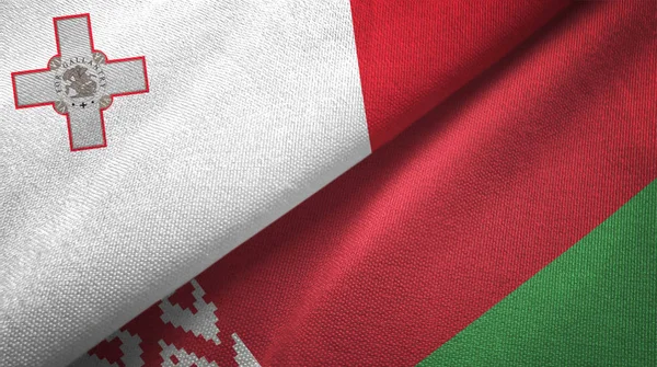 Malta and Belarus two flags textile cloth, fabric texture