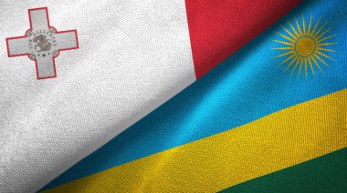Malta ve Ruanda iki bayrak tekstil kumaş, kumaş doku