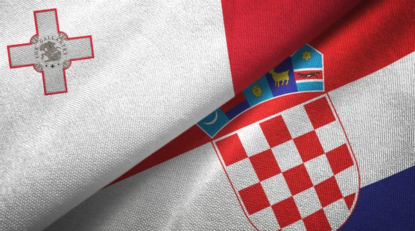 マルタとクロアチアの2つの旗織物布、生地の質感 — ストック写真