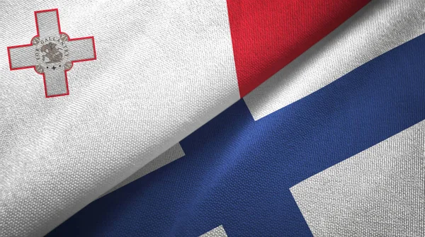 Malta e Finlandia due bandiere tessuto, tessitura tessuto — Foto Stock