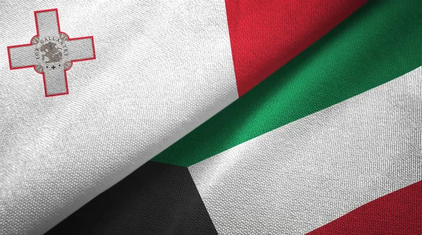 Malta and Kuwait two flags textile cloth, fabric texture