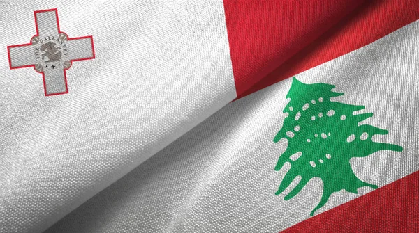 Malte et le Liban deux drapeaux tissu textile, texture du tissu — Photo