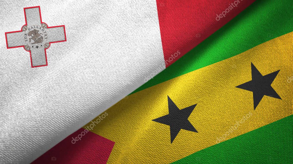 Malta and Sao Tome and Principe two flags textile cloth, fabric texture