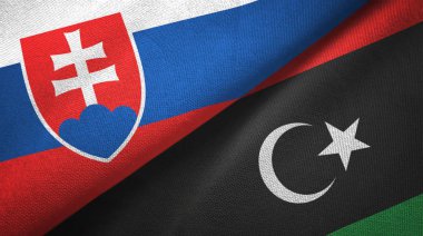Slovakya ve Libya iki bayrak tekstil kumaş, kumaş doku