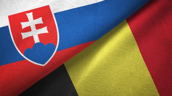 Словаччина і Бельгія два прапори текстильної тканини, текстура тканини — стокове фото