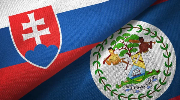 Slovensko a Belize dvě vlajky textilní tkaniny, textura textilií — Stock fotografie