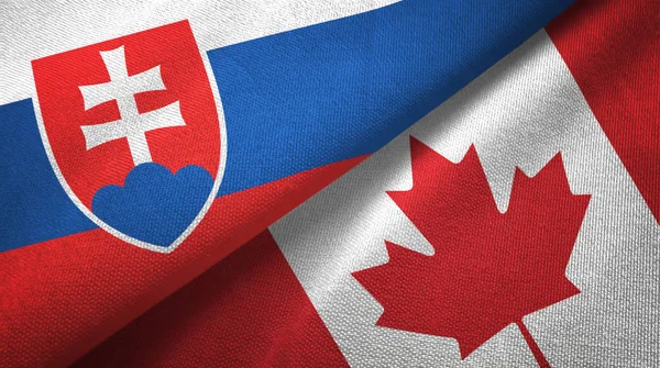 Slovakia and Canada two flags textile cloth, fabric texture