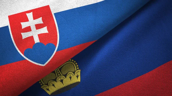 Eslovaquia y Liechtenstein dos banderas tela textil, textura de la tela —  Fotos de Stock