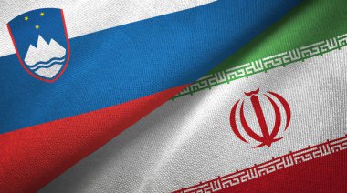 Slovenya ve İran iki bayrak tekstil kumaş, kumaş doku