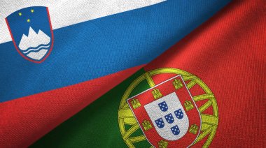 Slovenya ve Portekiz iki bayraklar tekstil kumaş, kumaş doku