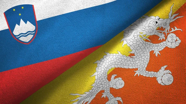 Slovenia and Bhutan two flags textile cloth, fabric texture