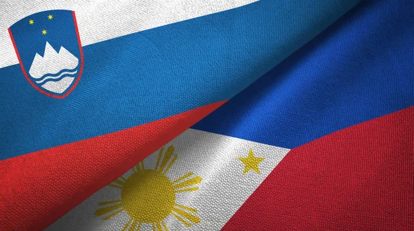 Slovenia and Philippines two flags textile cloth, fabric texture