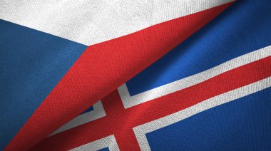 Çek Cumhuriyeti ve İzlanda iki bayraklar tekstil kumaş, kumaş doku