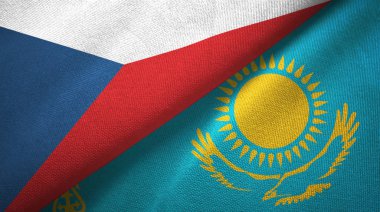 Çek Cumhuriyeti ve Kazakistan iki bayraklı tekstil kumaş, kumaş doku
