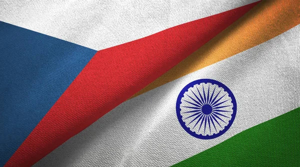 Czech Republic and India two flags textile cloth, fabric texture — Stock Photo, Image