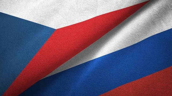 República Checa y Rusia dos banderas tela textil, textura de la tela — Foto de Stock