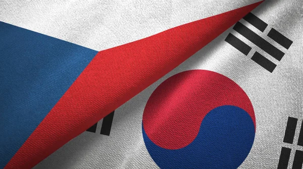 Repubblica ceca e Corea del Sud due bandiere tessuto, tessitura tessuto — Foto Stock