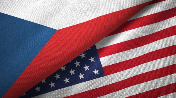 Repubblica Ceca e Stati Uniti due bandiere tessuto, tessitura tessuto — Foto Stock