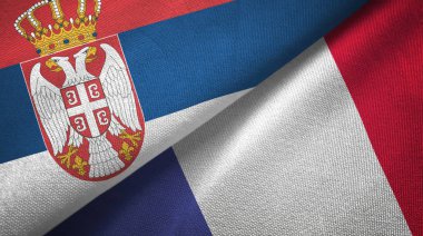 Sırbistan ve Fransa iki bayrak tekstil kumaş, kumaş doku