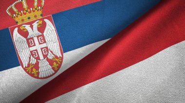 Sırbistan ve Endonezya iki bayrak tekstil kumaş, kumaş doku