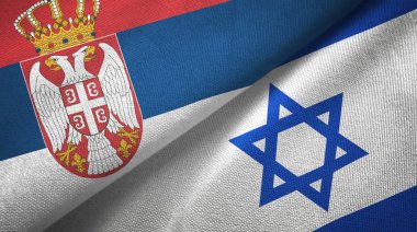 Sırbistan ve İsrail iki bayrak tekstil kumaş, kumaş doku