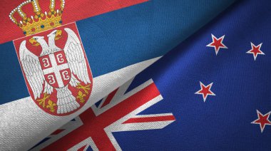 Sırbistan ve Yeni Zelanda iki bayrak tekstil kumaş, kumaş doku