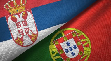 Sırbistan ve Portekiz iki bayrak tekstil kumaş, kumaş doku