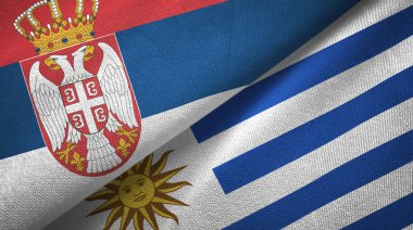 Sırbistan ve Uruguay iki bayrak lı tekstil kumaş, kumaş dokusu