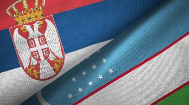 Sırbistan ve Özbekistan iki bayrak tekstil kumaş, kumaş doku