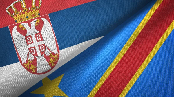 Srbsko a Konžská demokratická republika dvě vlajky textilní tkaniny — Stock fotografie