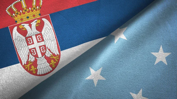 Sırbistan ve Mikronezya iki bayrak tekstil kumaş, kumaş doku