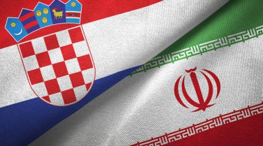 Hırvatistan ve İran iki bayrak tekstil kumaş, kumaş doku