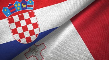 Hırvatistan ve Malta iki bayrak tekstil kumaş, kumaş doku