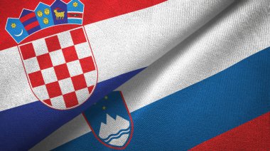 Hırvatistan ve Slovenya iki bayraklı tekstil kumaş, kumaş doku