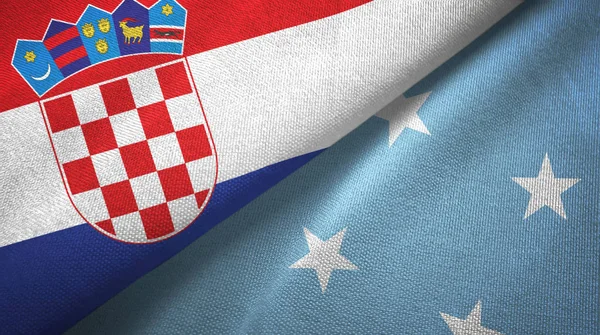 クロアチアとミクロネシアの2つの旗織物布、生地の質感 — ストック写真