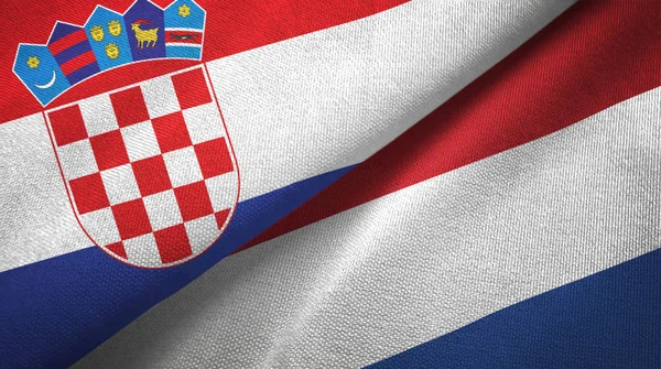 クロアチアとオランダの2つの旗織物布、生地の質感 — ストック写真