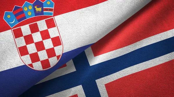クロアチアとノルウェーの2つの旗織物布、生地の質感 — ストック写真
