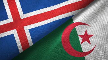 İzlanda ve Cezayir iki bayraklar tekstil kumaş, kumaş doku 