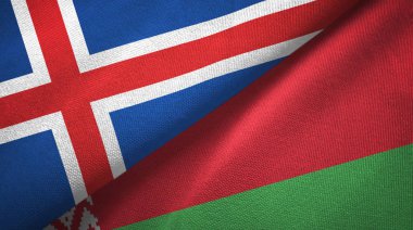 İzlanda ve Beyaz Rusya iki bayraklar tekstil kumaş, kumaş doku 