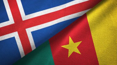 İzlanda ve Kamerun iki bayraklar tekstil kumaş, kumaş doku 