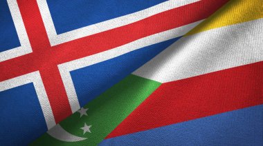 İzlanda ve Komorlar iki bayrak tekstil kumaş, kumaş doku