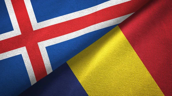 IJsland en Tsjaad twee vlaggen textiel doek, weefsel textuur — Stockfoto