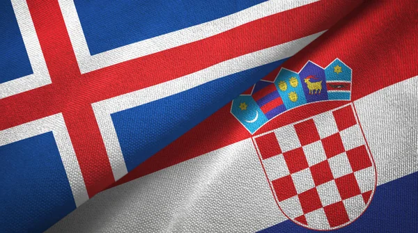 Islândia e Croácia duas bandeiras de pano têxtil, textura de tecido — Fotografia de Stock