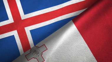 İzlanda ve Malta iki bayraklar tekstil kumaş, kumaş doku