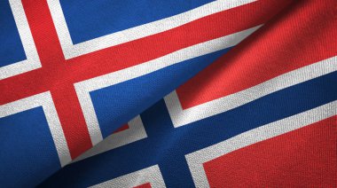 İzlanda ve Norveç iki bayrak tekstil kumaş, kumaş doku