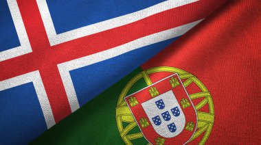 İzlanda ve Portekiz iki bayraklar tekstil kumaş, kumaş doku