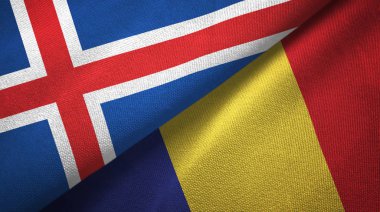 İzlanda ve Romanya iki bayraklar tekstil kumaş, kumaş doku