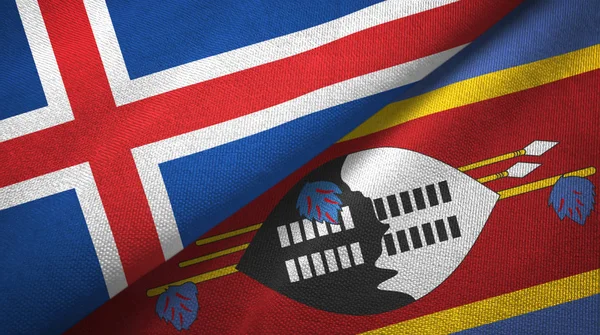 Islândia e Eswatini Suazilândia duas bandeiras pano têxtil — Fotografia de Stock
