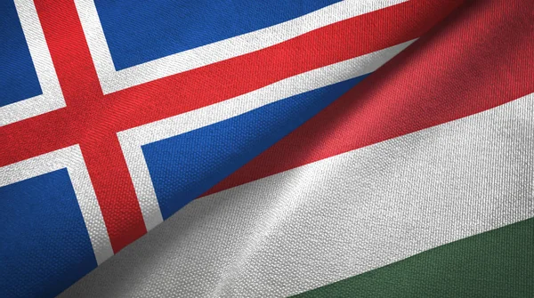 Iceland and Hungary two flags textile cloth, fabric texture